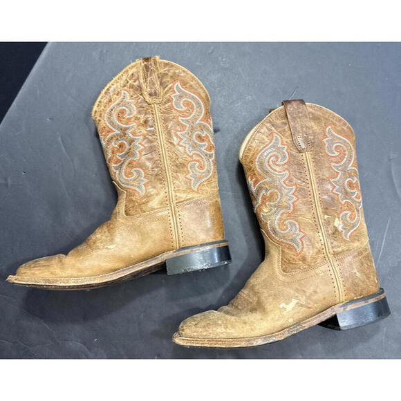 Old West Equestrian Western Cowgirl Cowboy Distressed Big Kids Boots Size 25 - Picture 1 of 15